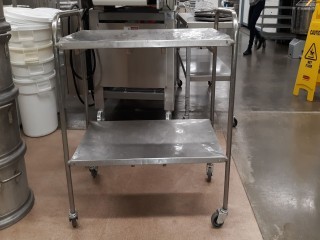 lot 6357 image: Metal Rolling Shelf Cart, 2 Shelves, Dented