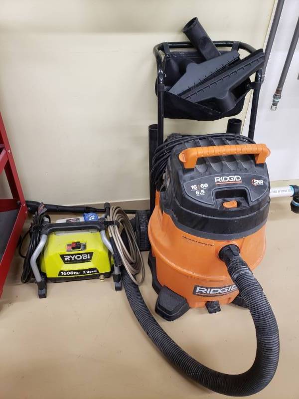 lot 6366 image: Ryobi Power Washer and Ridgid 16 Gallon Shop Vaccum