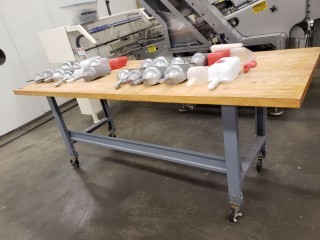lot 6384 image: 8 ft Butcher Block Table on Wheels - Table Only