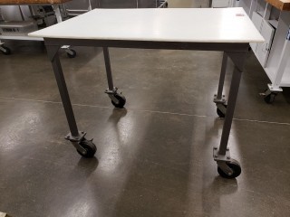 lot 6385 image: Cutting Board Table on Wheels