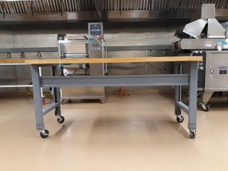 lot 7047 image: Butchers Block Table On Wheels