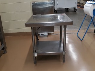 lot 7052 image: Small Metal Storage Work TableStand w Built-In Outlet
