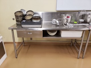 lot 7063 image: 6 foot Stainless Steel Work Station w Welded Frame and 12  Backsplash (Contents Not Included)