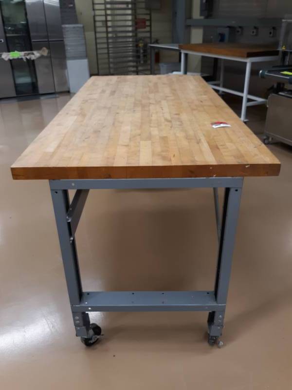 lot 7072 image: Butcher Block Table On Wheels