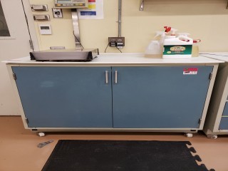 lot 7116 image: Blue Double Door Utility Cart with Poly Top(Contents Sold Seperatly)