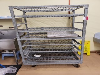 lot 7142 image: Steel Rack Shelf on Wheels with Trays