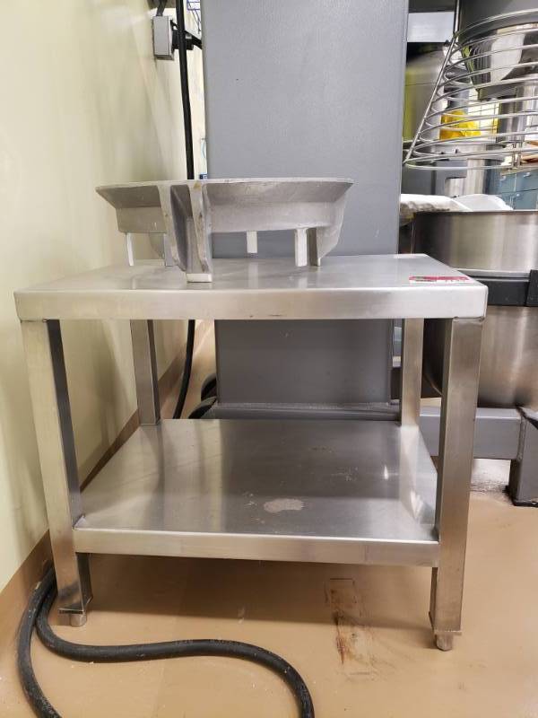 lot 7143 image: Stainless Steel Table with Mixing Bowl Stand