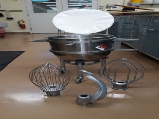 lot 7147 image: Large Mixing Bowl 40 QT, Whisk, Patty, & Dough Hook