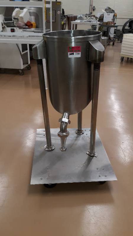 lot 7208 image: Rolling Stainless Steel Hopper Feeder w Cover