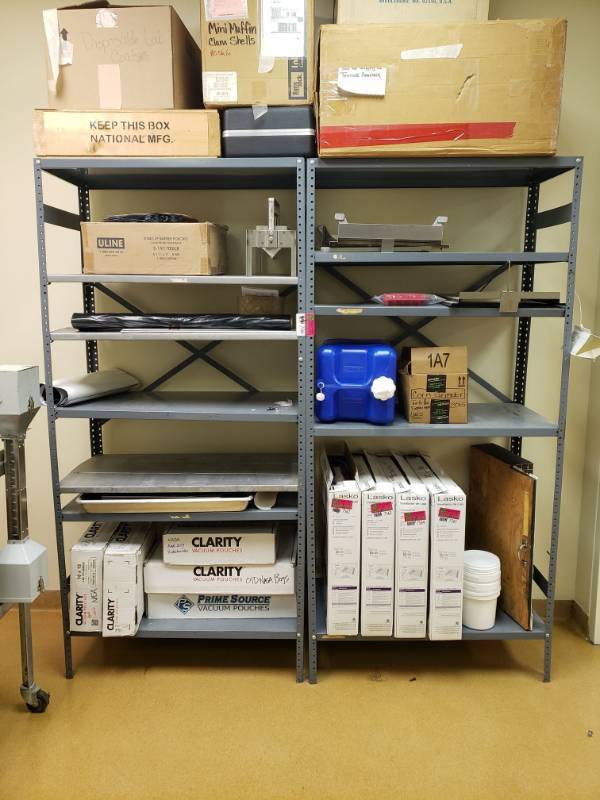 lot 7566 image: Set of Two Industrial Metal Shelves (contents not included)