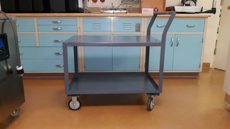 lot 7576 image: Global Rolling Metal Cart w Undershelf, Grey