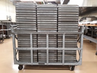 lot 7178 image: (82) Round Bottom Loaf Pans 5.5 Inches x 14 Inches With Rolling Cart