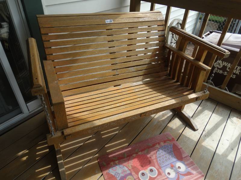 lot 5477 image: Great wooden bench porch swingglider