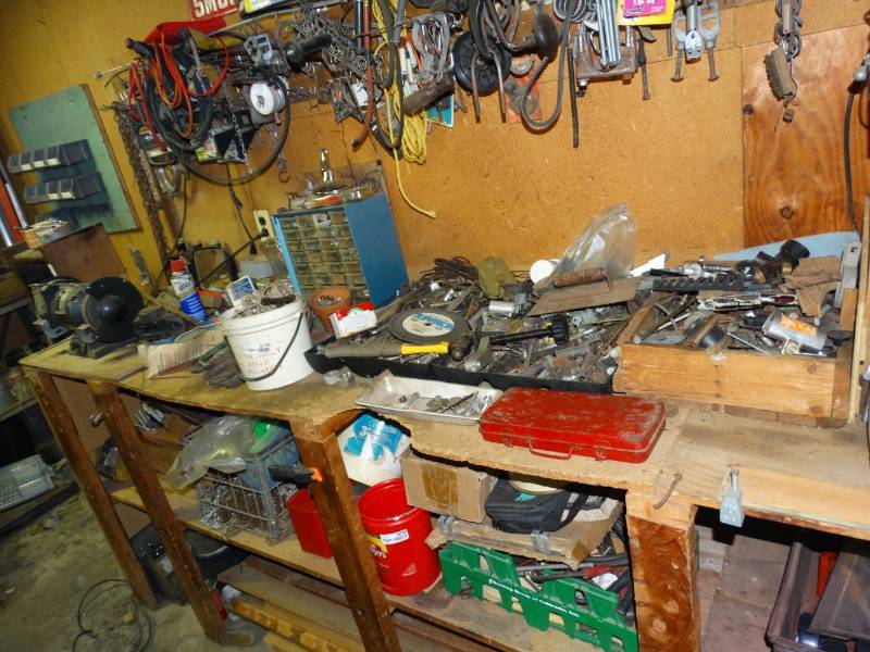 lot 5700 image: Lot of assorted hardware & tools bench grinder