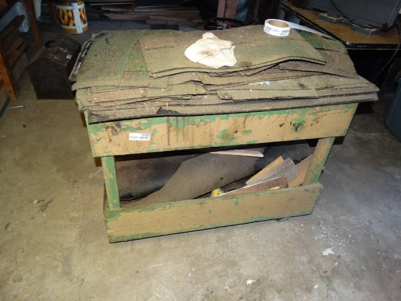 lot 5702 image: Wood shop table w contents