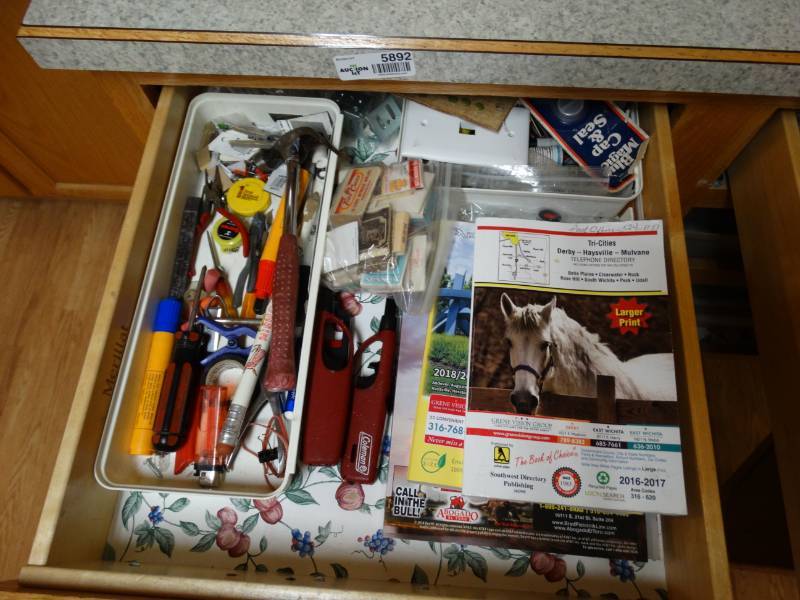 lot 5892 image: Drawer of misc, lighters, hand tools, ect