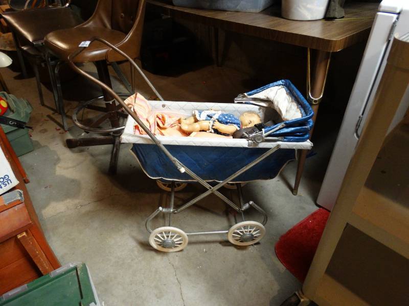 lot 5961 image: Vintage baby dolls and  baby carriage