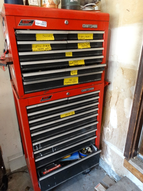 lot 6030 image: Craftsman top & bottom toolbox w ball bearing drawers- This Box is LOADED w various tools