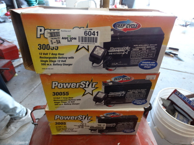 lot 6041 image: 3- power star 12 volt batteries in boxes