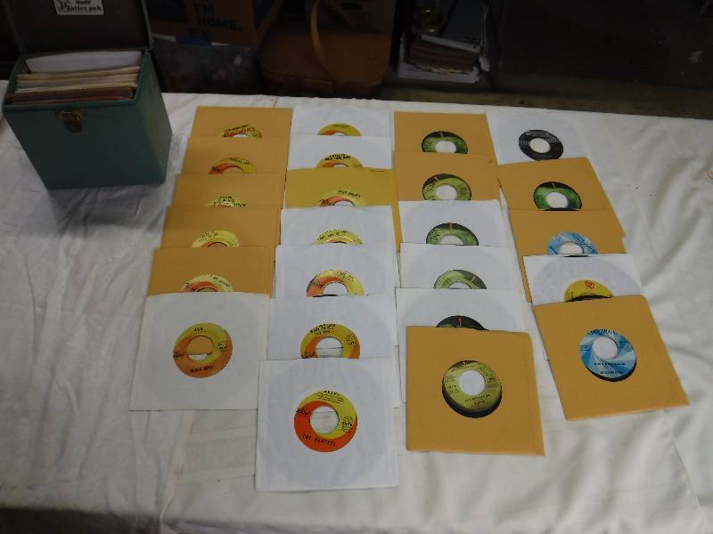 lot 8126 image: Large lot of 45 lps records- includes Beatles singles and more