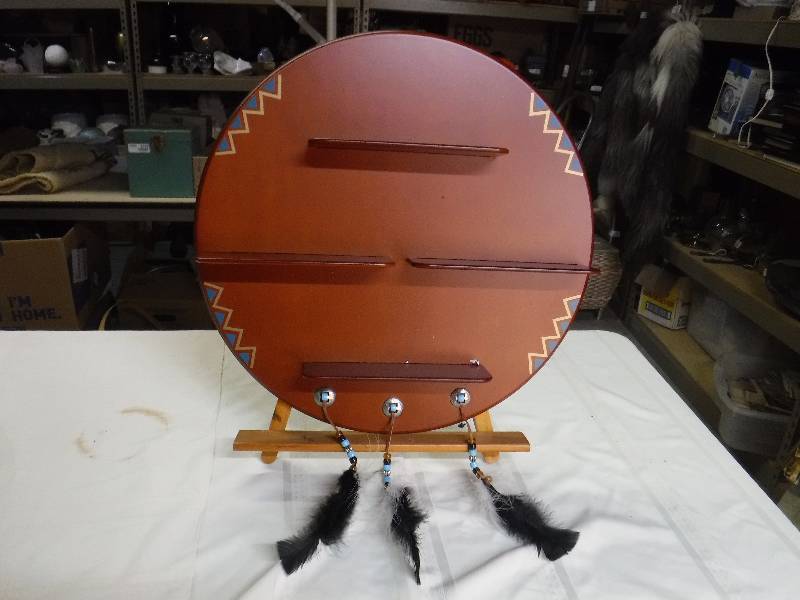 lot 8128 image: Wooden Native American decorated wood shelf dream catcher