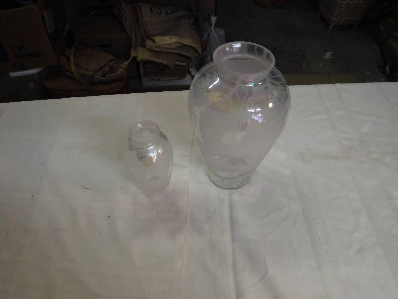 lot 8169 image: Pair of frosted glass vases