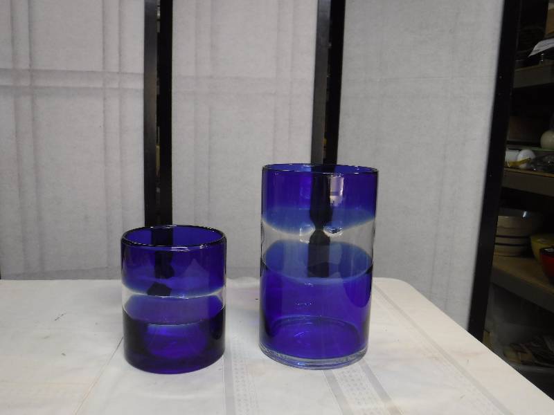 lot 6584 image: Blue glass Ralph Lauren candle holders