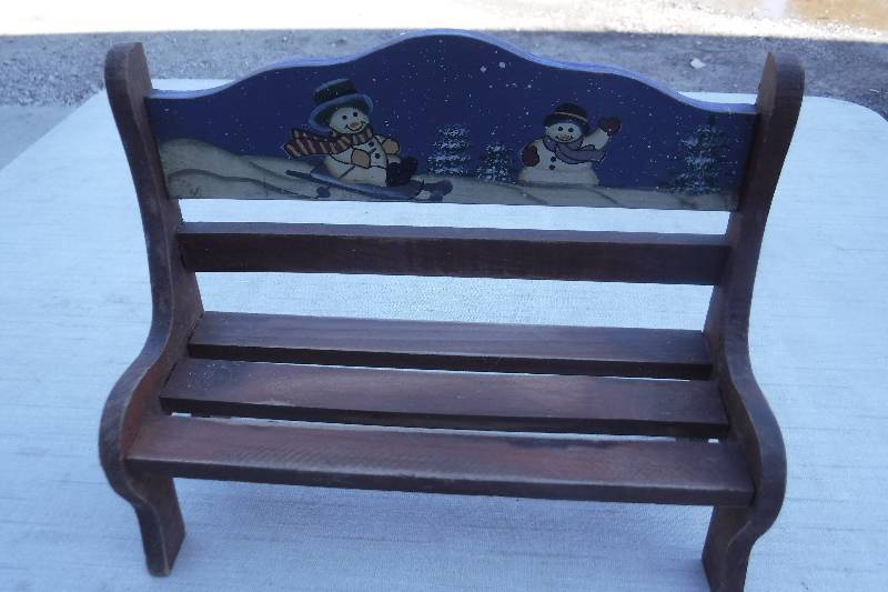 lot 7443 image: Doll or Child bench with Snow men on it