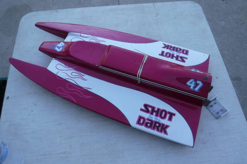 lot 7494 image: Pink Shot in the Dark RC race boat body- BODY ONLY