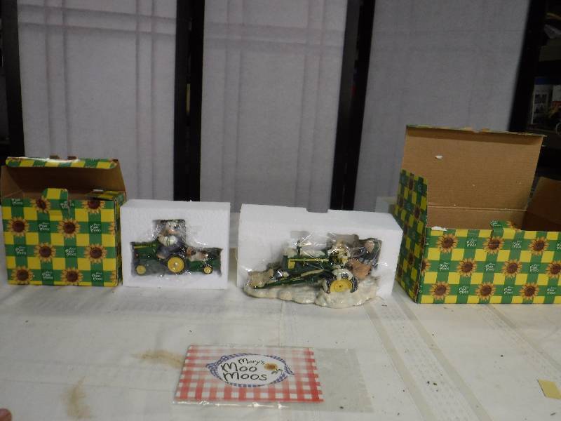 lot 9844 image: Mary Moo Moos John Deer tractor and cow figurines