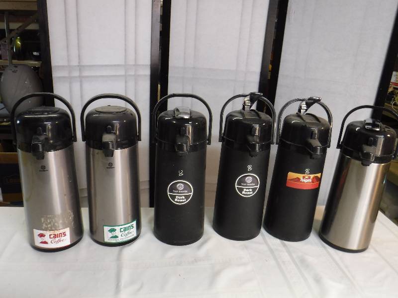 lot 6745 image: lot of 6 pump top coffee carafe dispensers