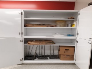 lot 7274 image: Contents Of Cabinets, Plastic and Glass Funnels, Hairnets, Flour And More