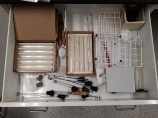 lot 7280 image: Contents Of Drawer, Viscometer Tubes, Test Tube Holders And More