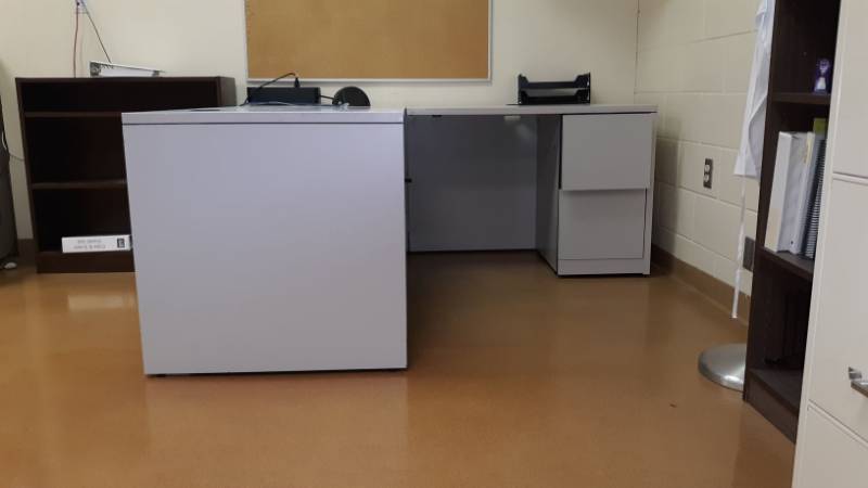 lot 7535 image: L-Shaped Desk w Storage Drawers, Contents Not Included, 2 Pieces