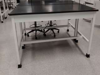 lot 7375 image: Black Top Lab Tables w Built-In Dual Outlets