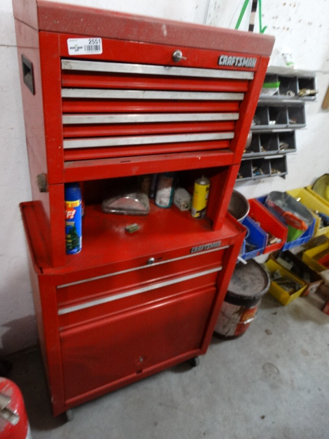 lot 2551 image: Craftsman toolbox top & bottom box w tools & hardware
