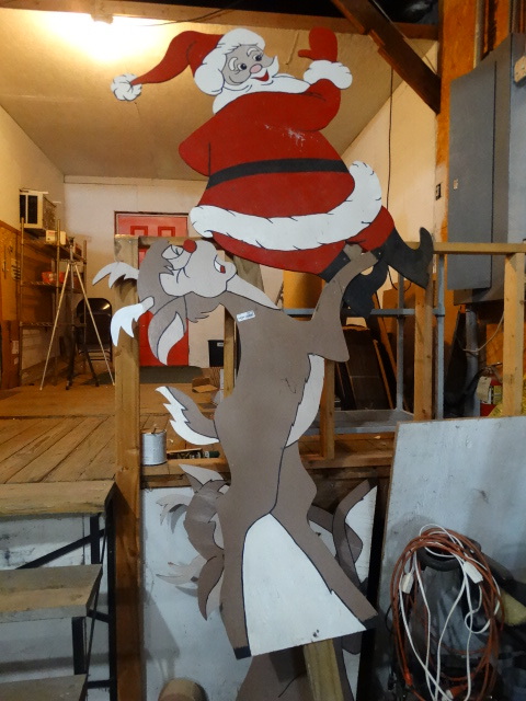lot 2570 image: Large wood cut out Reindeer & Santa