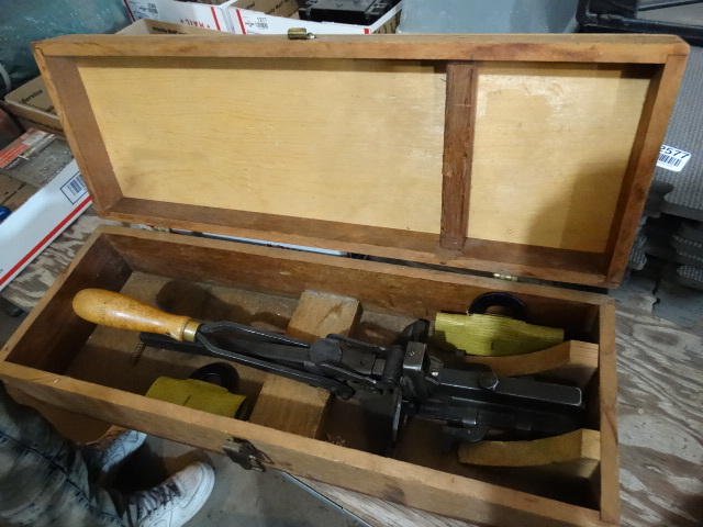 lot 2573 image: Antique door hinge tool w wood case