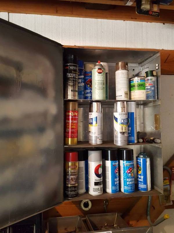 lot 3670 image: Metal Cabinet with Spray Paint