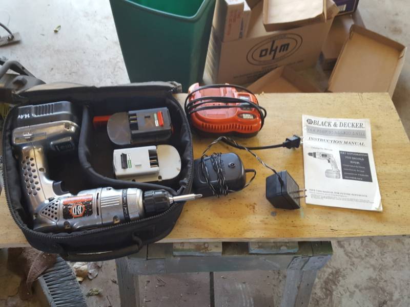 lot 3689 image: Black & Decker Cordless Drill with Batteries, Chargers and bag