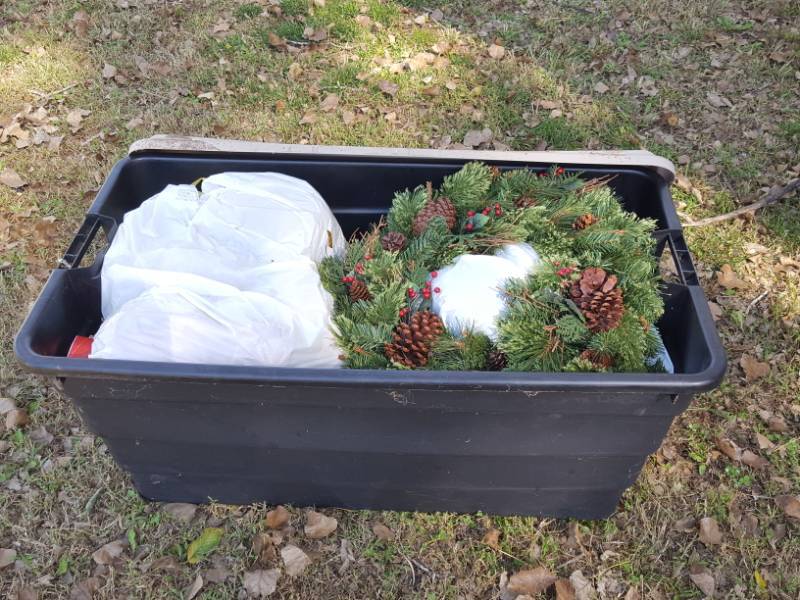 lot 3757 image: Tub with Lid and Xmas Decor