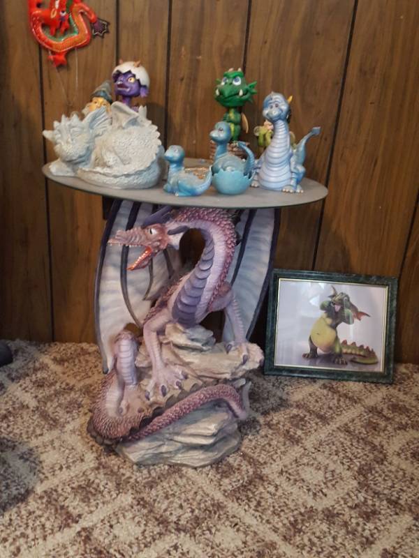lot 3865 image: Glass Top Dragon Table and contents on top