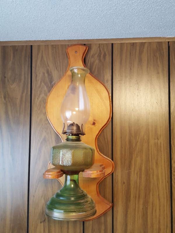 lot 3887 image: Oil Lamp with Wall Sconce