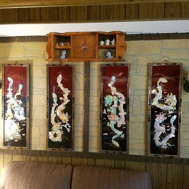 lot 3813 image: 4 Pc Mother of Pearl Dragon Wall Decor