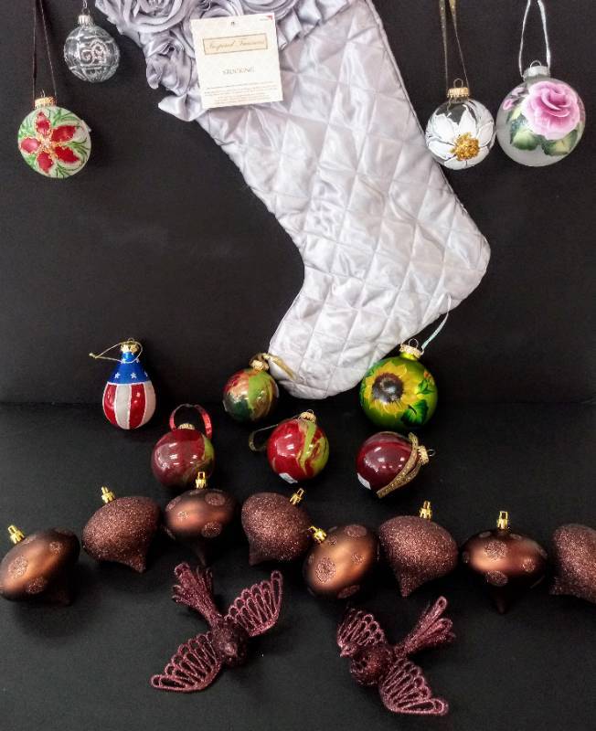 lot 3196 image: Charming Hand Painted Ornaments, an Exquisite Stocking  More