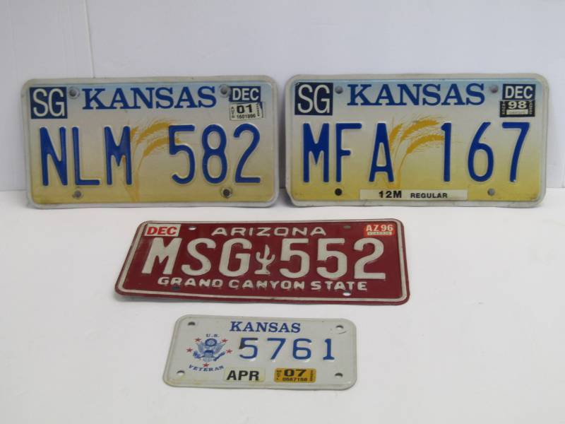 lot 3210 image: Lot of 4 Licence Plates  3 Kansas & 1 Arizona