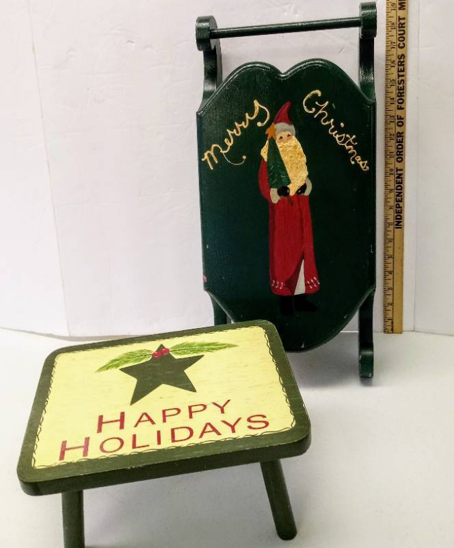 lot 3129 image: Holiday Decor  Small Bench & Sled