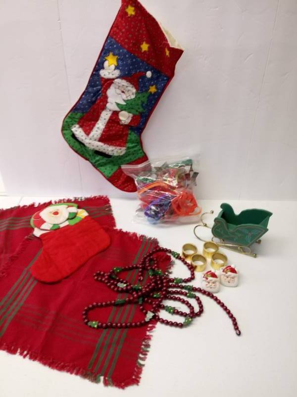 lot 3140 image: Santa Stocking, Holiday Cookie Cutters & Napkin Rings