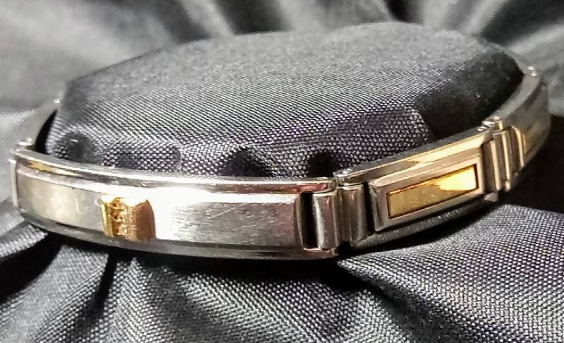 lot 2196 image: STEL Stainless Steel & 14K Yellow Gold Inlay 8 Bracelet w (Diamond) Accent