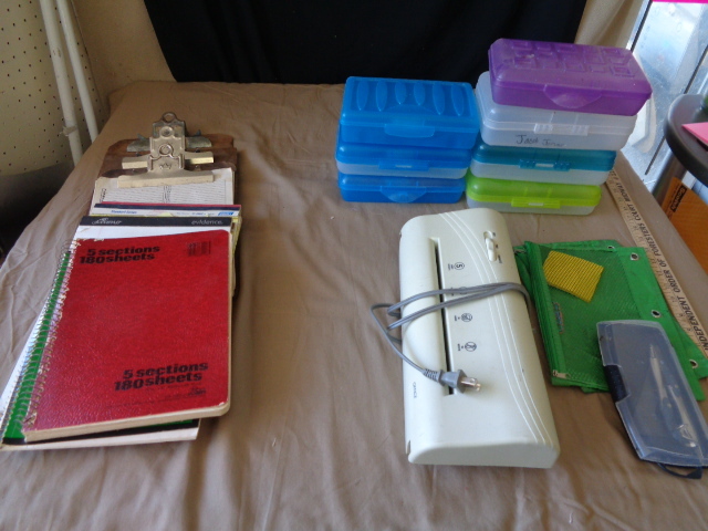 lot 8838 image: Paper shredder Clip boards, paper, pencil boxes